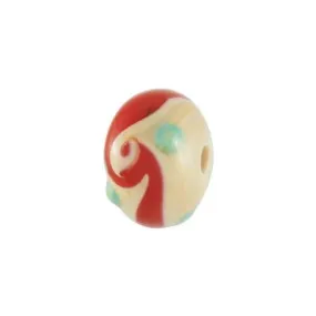 12mm Tan with Red and Green Designs Rondelle Lampwork Beads (5 Pieces)