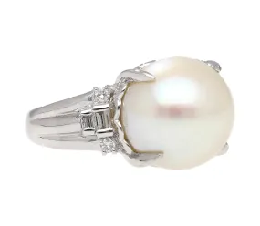 15mm South Sea Pearl and Diamond Platinum Cocktail Ring with Heart Shape Design