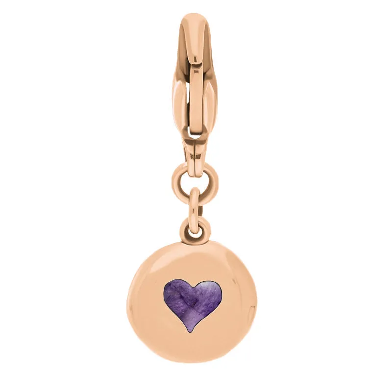 18ct Rose Gold Blue John Round Shaped Heart Clip Charm