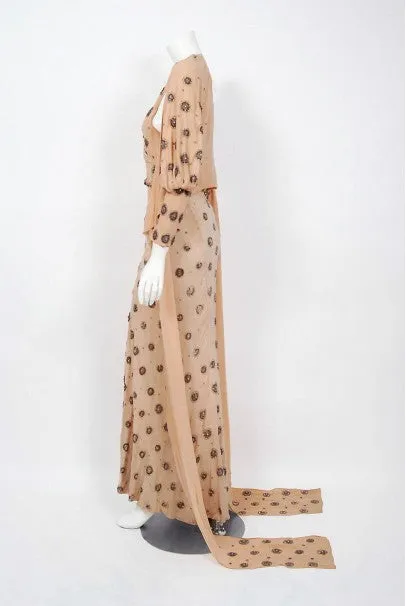 1932 Tallulah Bankhead Movie-Worn Beaded Blush Silk Bias Cut Deco Gown & Jacket