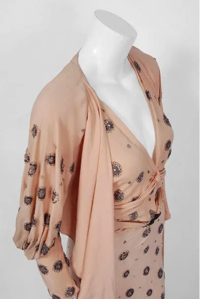 1932 Tallulah Bankhead Movie-Worn Beaded Blush Silk Bias Cut Deco Gown & Jacket