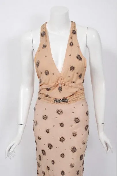 1932 Tallulah Bankhead Movie-Worn Beaded Blush Silk Bias Cut Deco Gown & Jacket