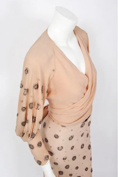 1932 Tallulah Bankhead Movie-Worn Beaded Blush Silk Bias Cut Deco Gown & Jacket