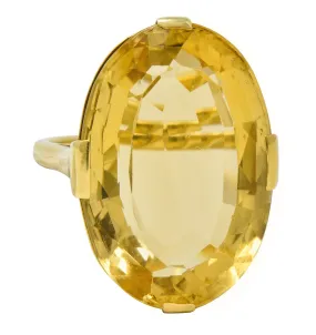 1940's Retro Citrine 14 Karat Gold Gemstone Statement Ring