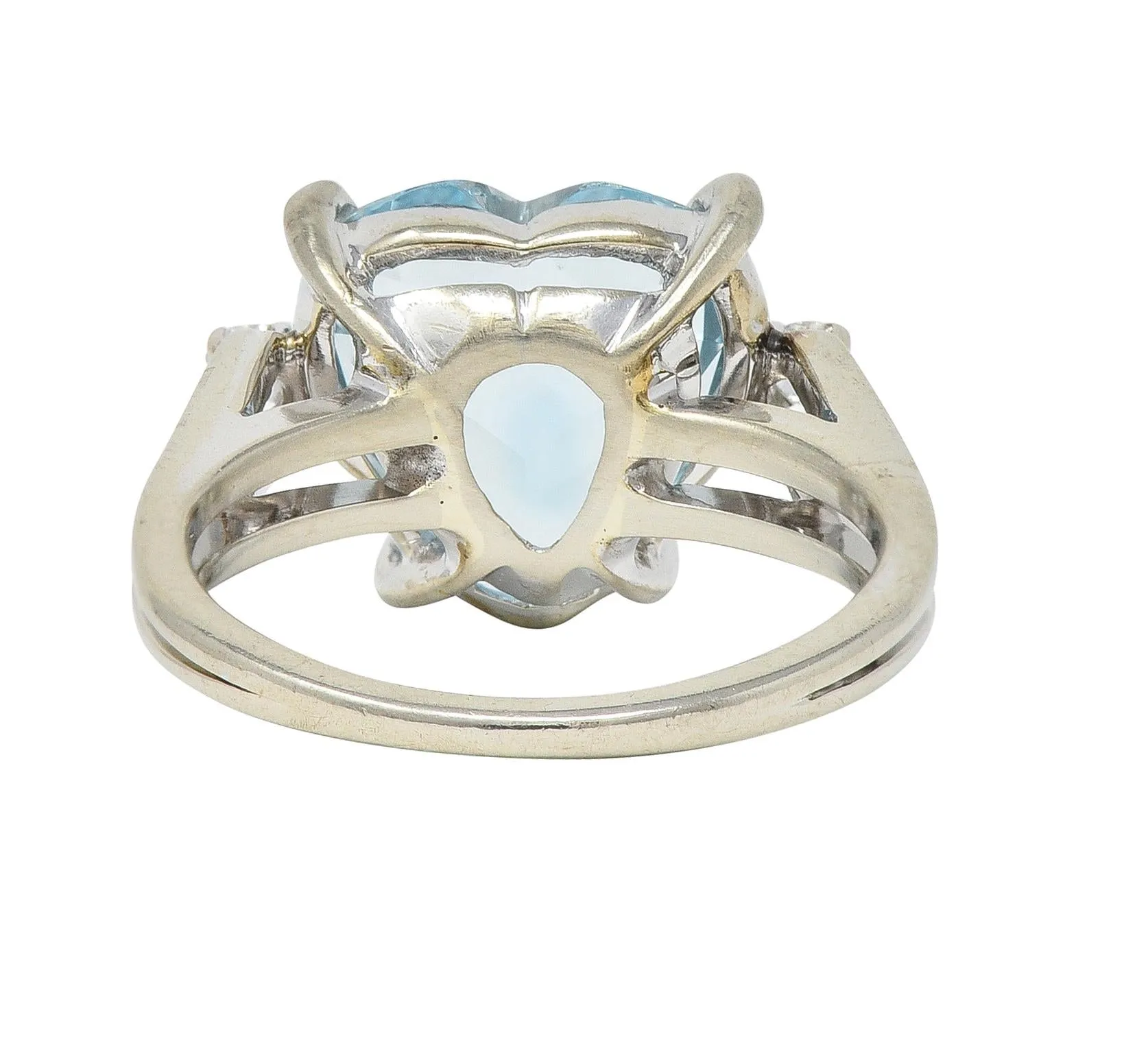 1950s 4.80 CTW Aquamarine Diamond 14 Karat White Gold Heart Three Stone Ring