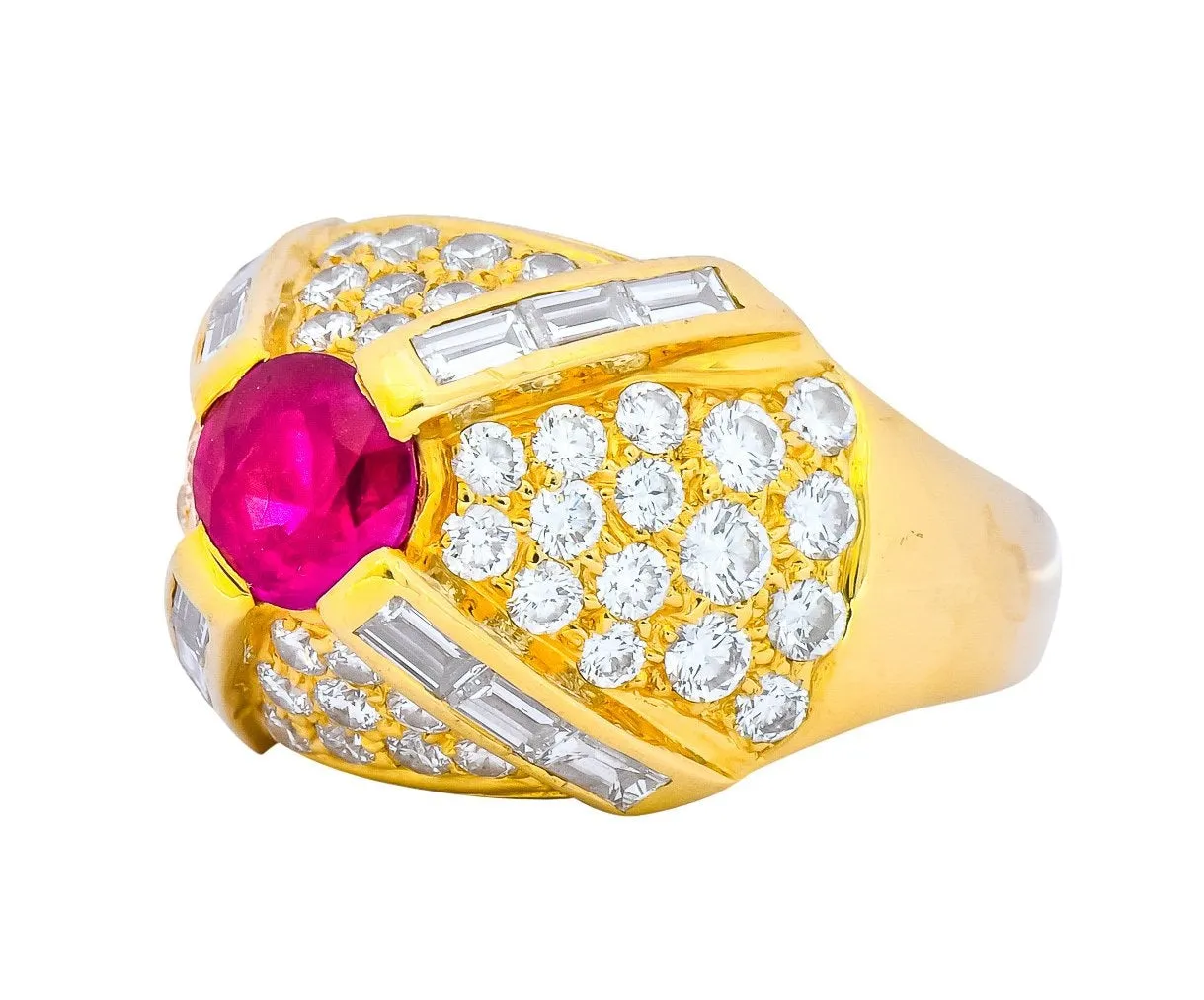 1980's Vintage 3.75 CTW Ruby Diamond 18 Karat Gold Statement Ring