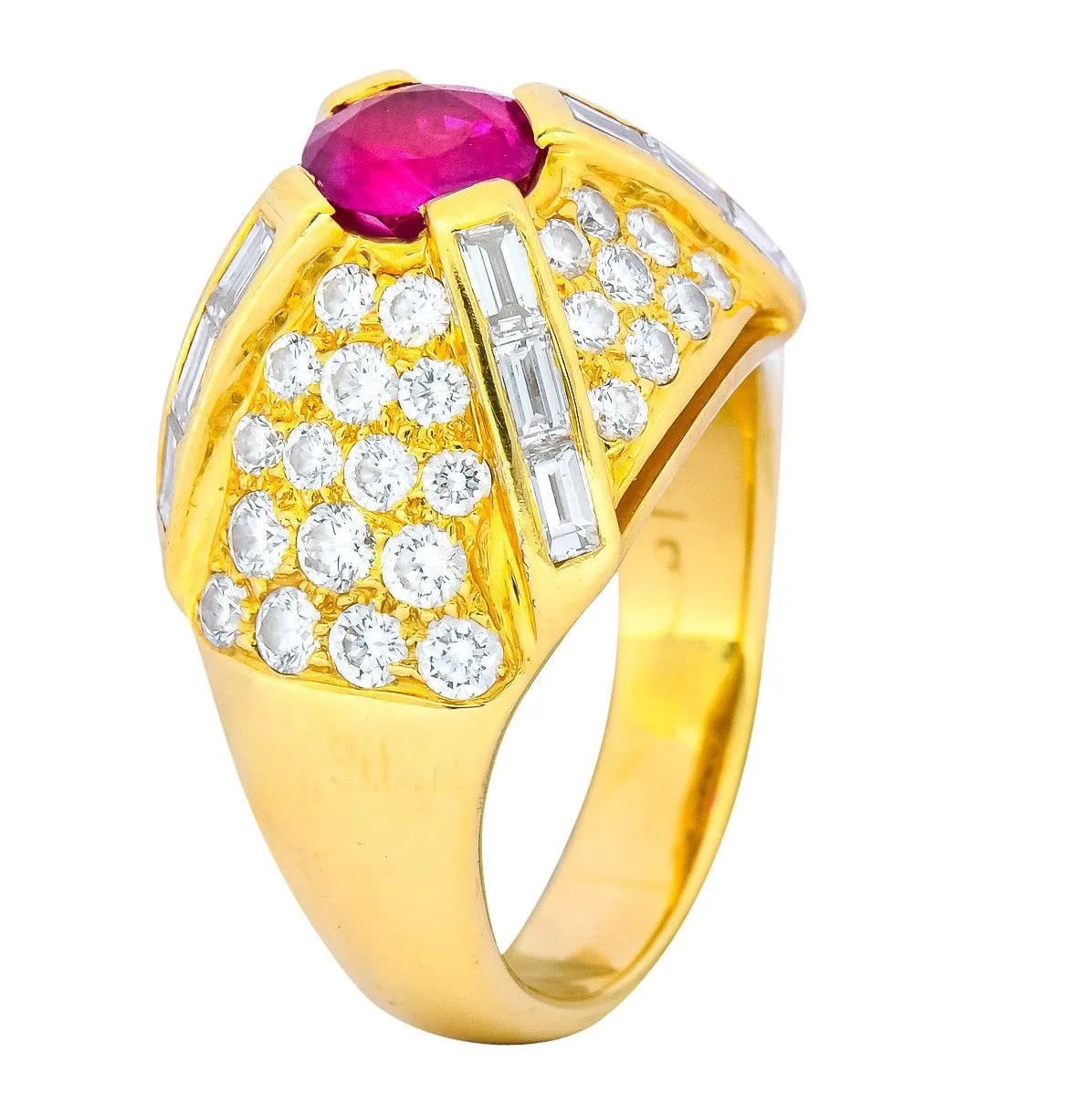 1980's Vintage 3.75 CTW Ruby Diamond 18 Karat Gold Statement Ring