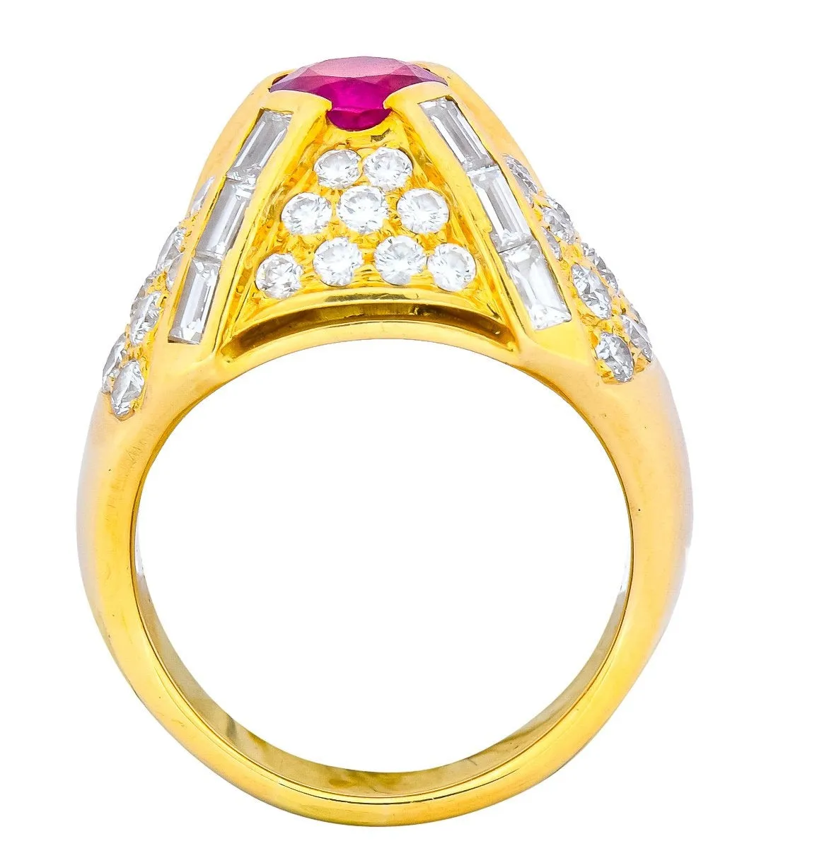 1980's Vintage 3.75 CTW Ruby Diamond 18 Karat Gold Statement Ring