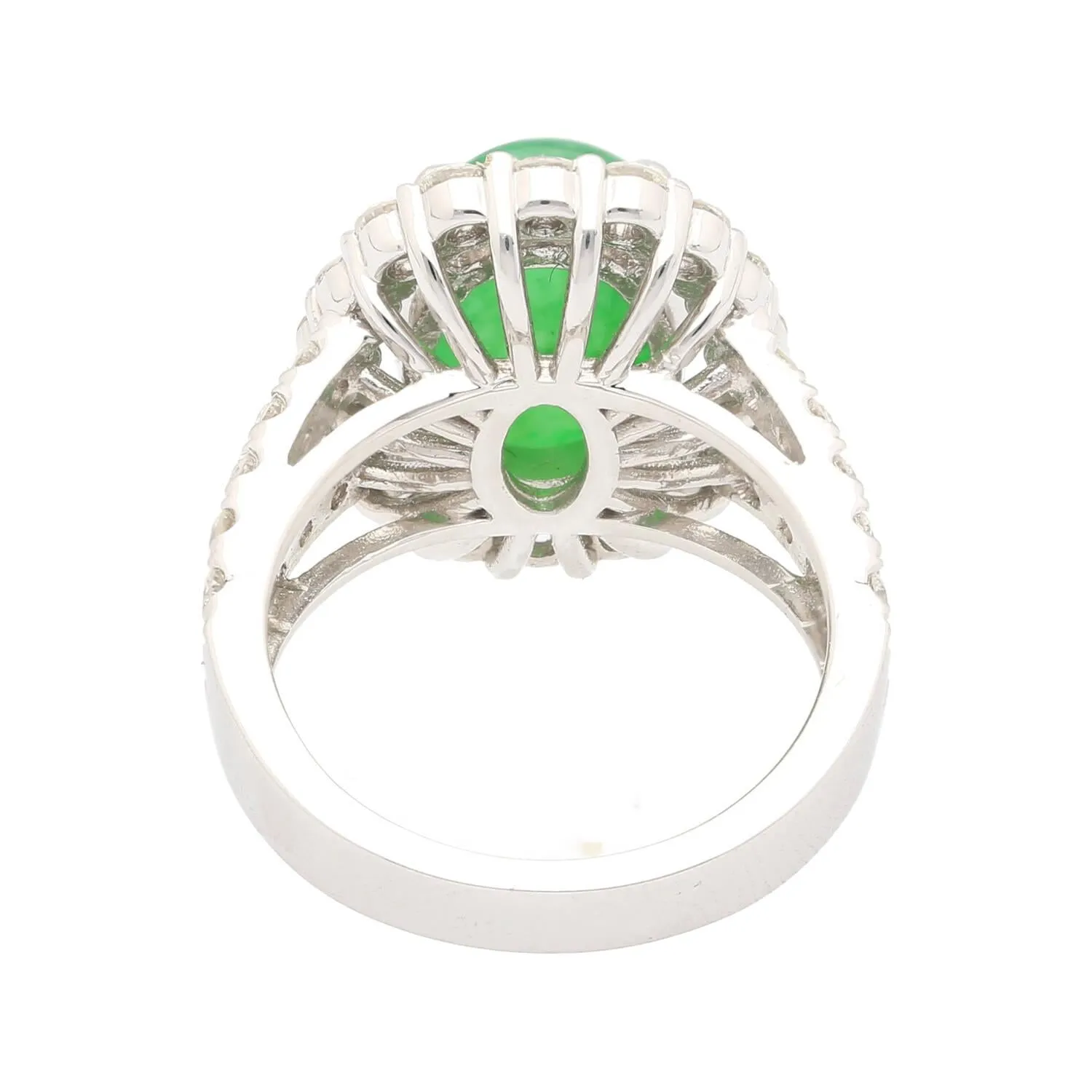 5.32 Carat Type A Jadeite Jade and Diamond Halo Ring in 18K White Gold