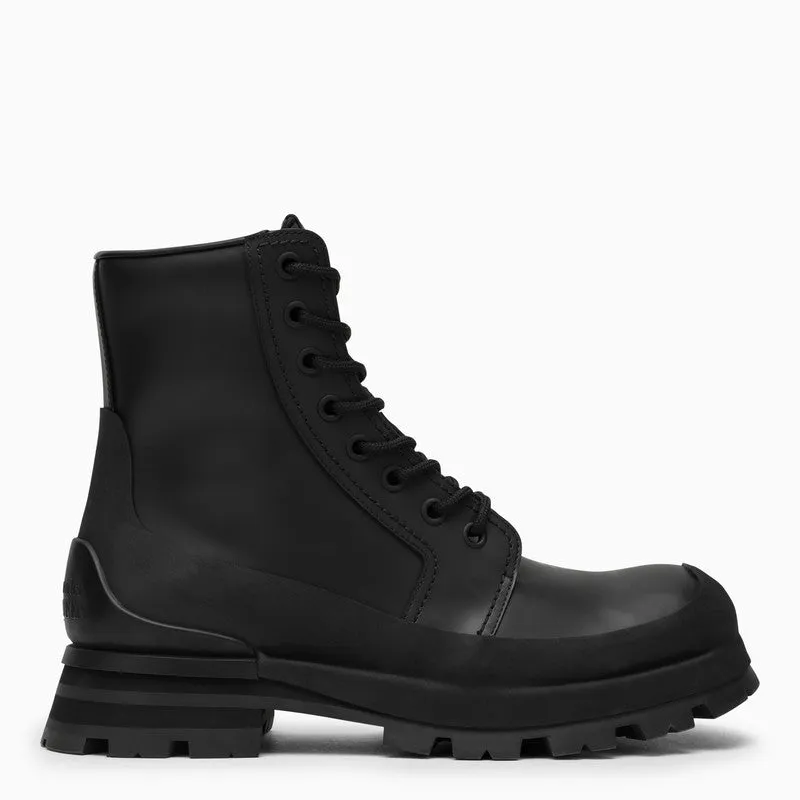 ALEXANDER MCQUEEN Black Leather Lace-Up Boots for Men