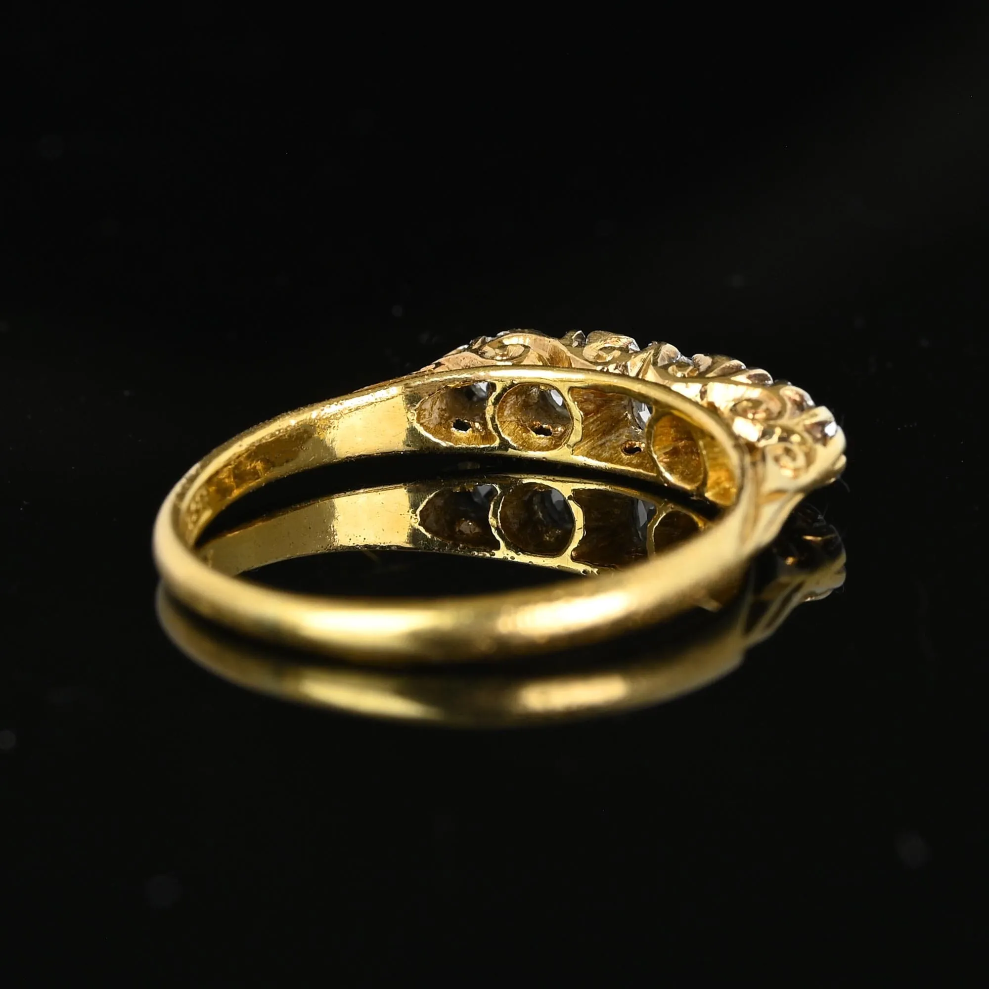 Antique 18K Gold Five Stone Mine Cut Diamond Ring Band