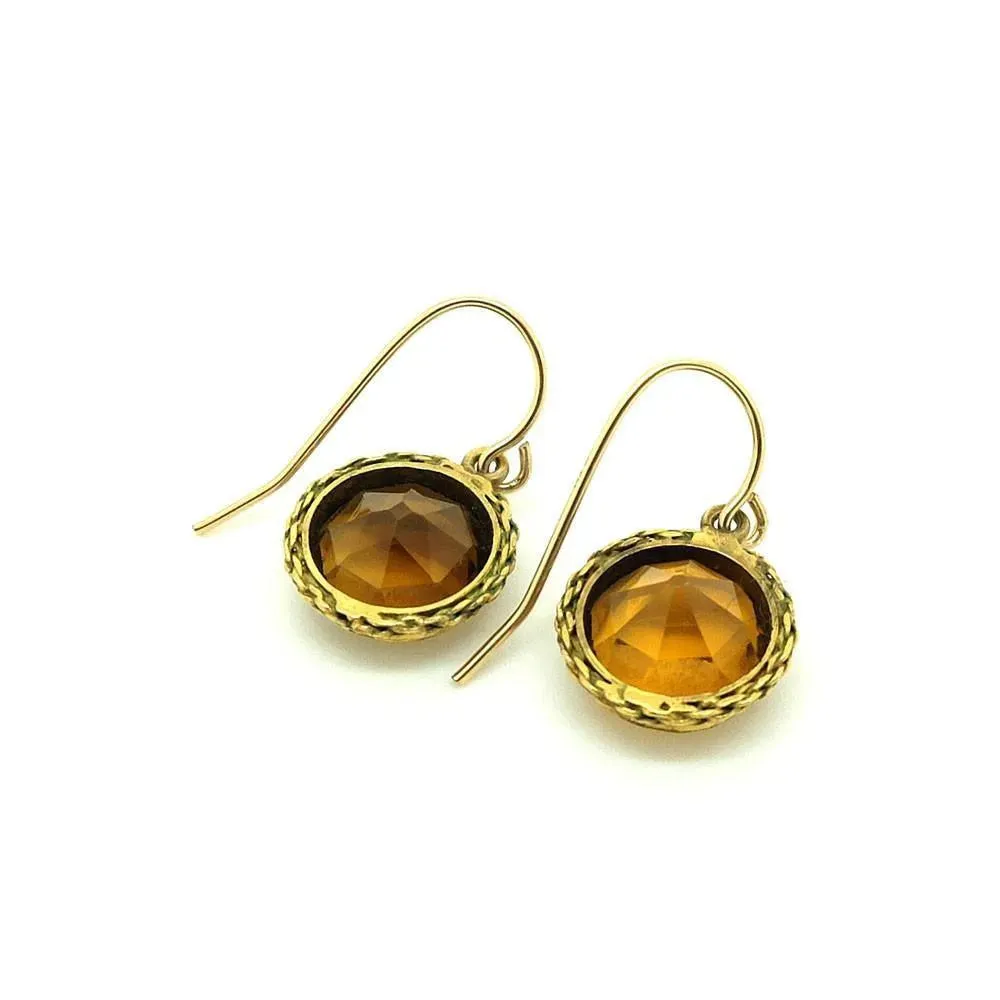 Antique Victorian Citrine Gemstone Gold Drop Earrings