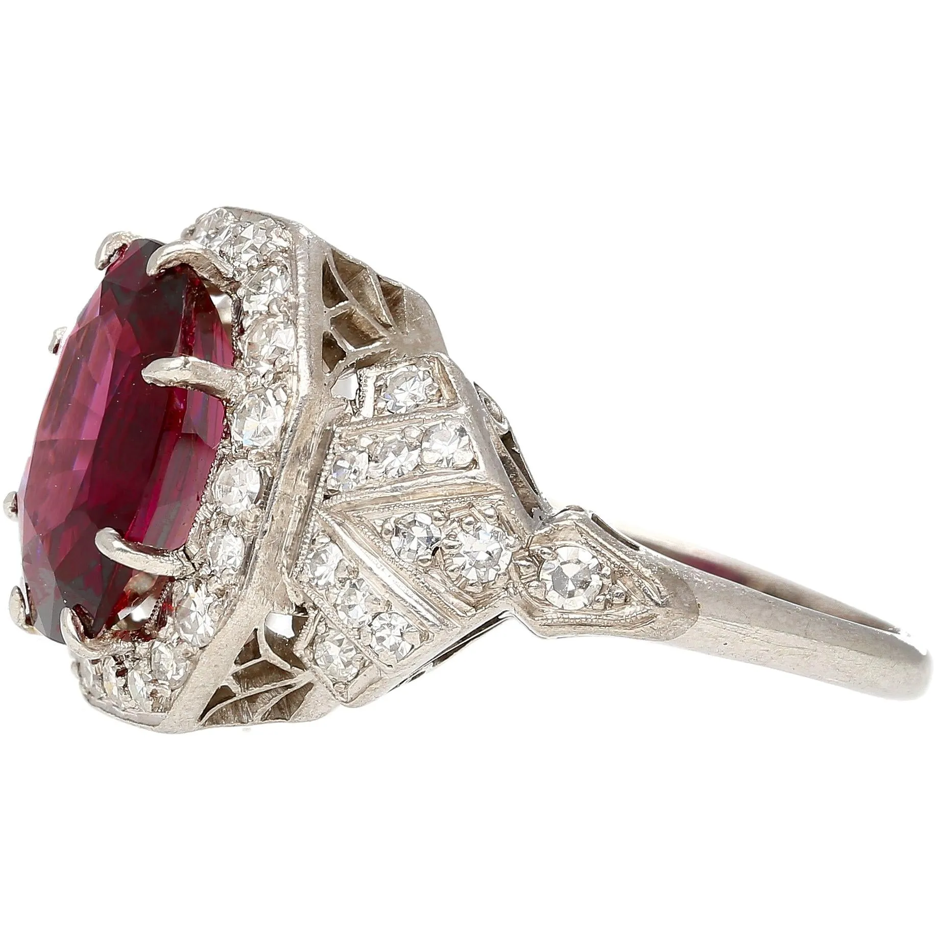 Art Deco GIA Cert. 4.35 Carat No Heat Spinel Vintage Platinum Ring