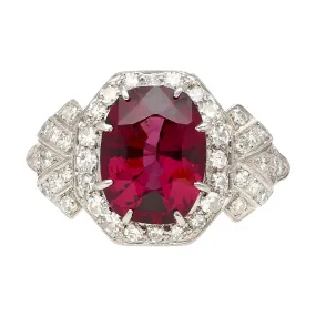 Art Deco GIA Cert. 4.35 Carat No Heat Spinel Vintage Platinum Ring