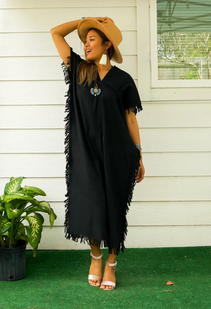 Black Cotton Maxi Kaftan Dress