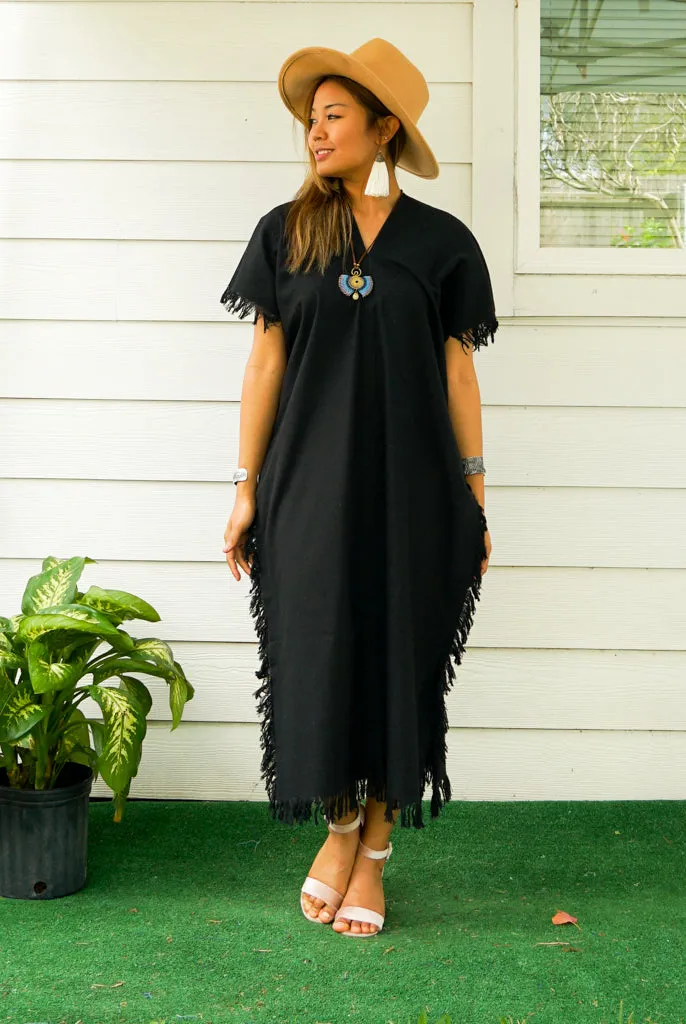 Black Cotton Maxi Kaftan Dress