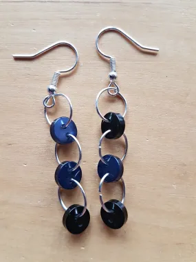 Black Navy Silver Button Earrings