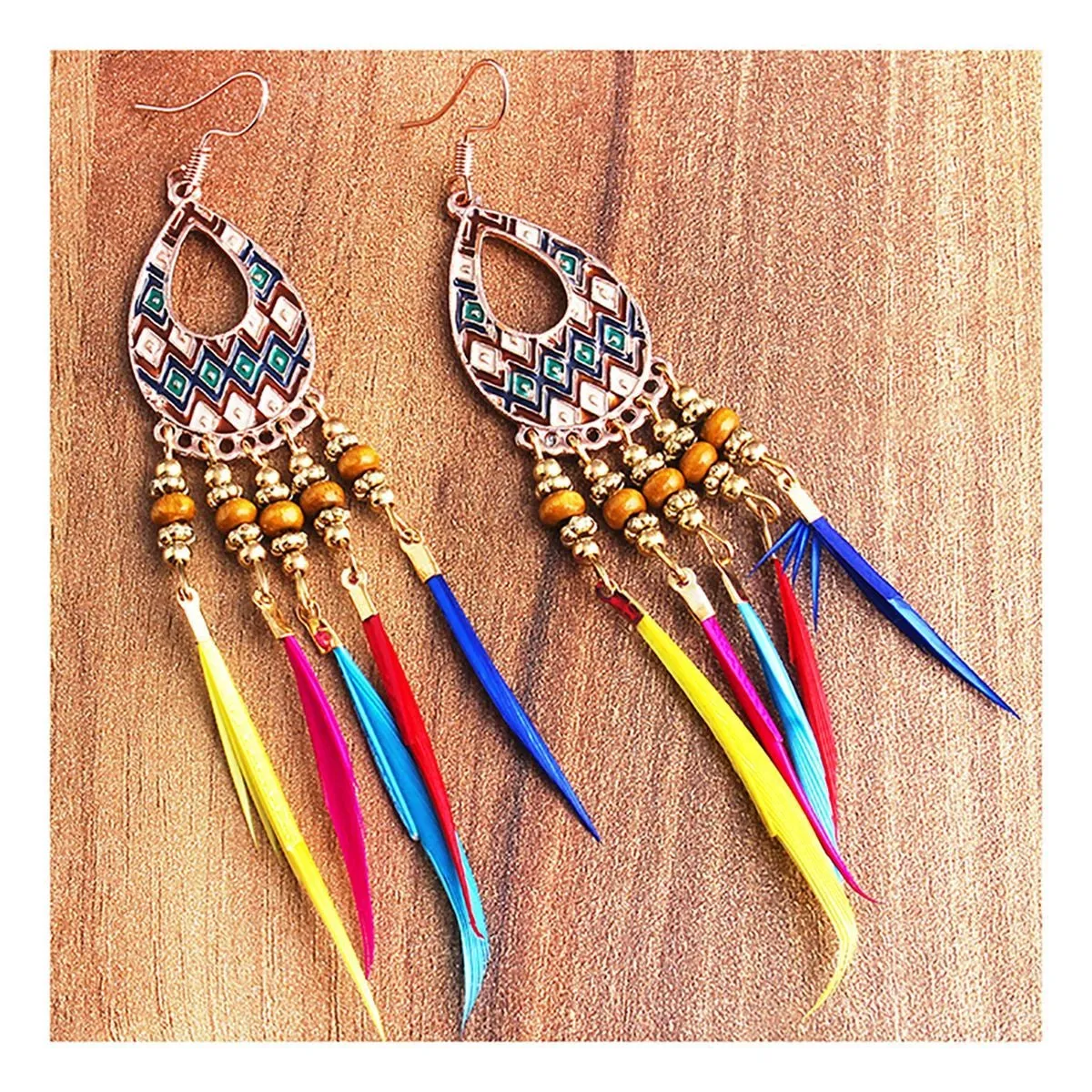 Bohemian Slim Multicolor Rose Gold Hanging Dangle Earring