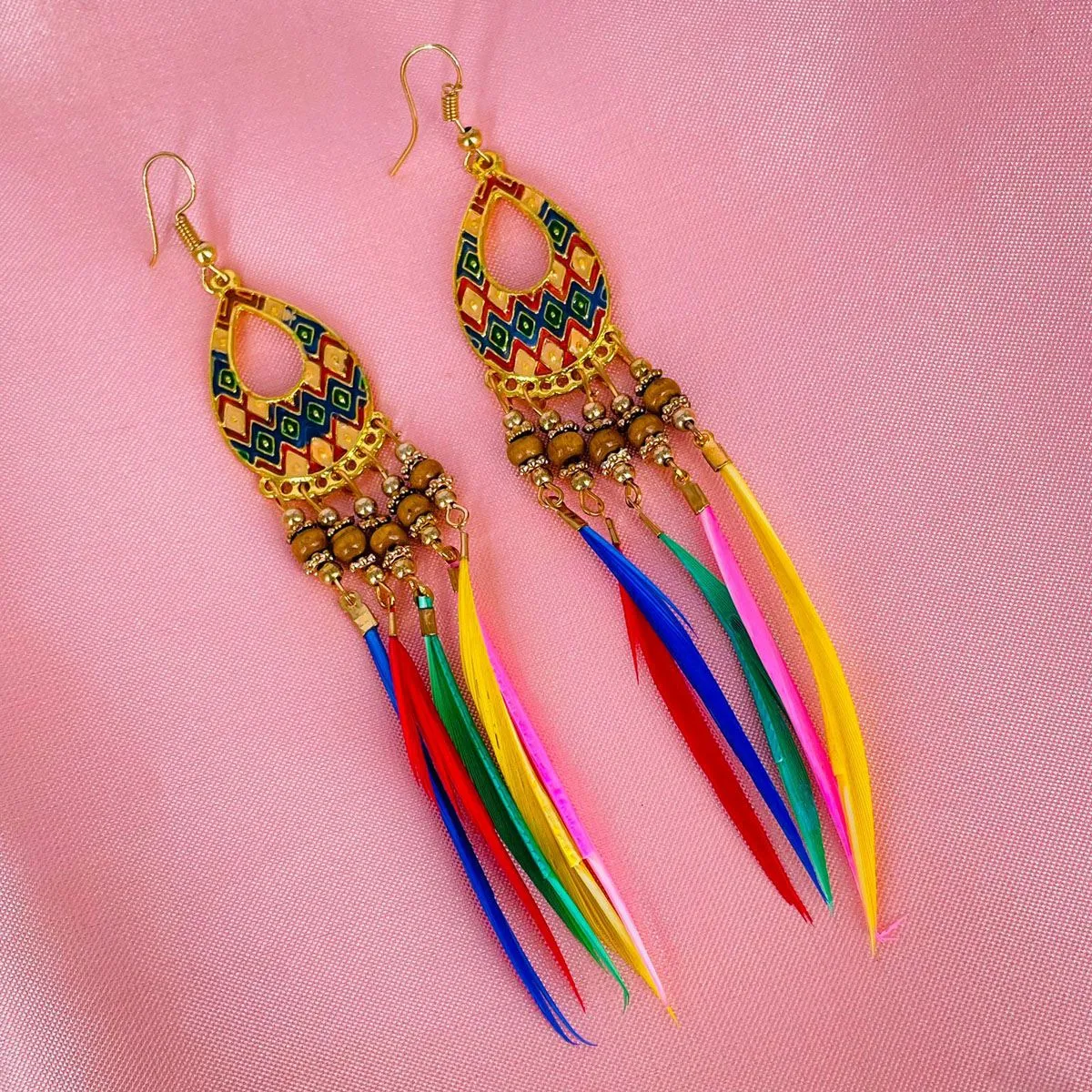 Bohemian Slim Multicolor Rose Gold Hanging Dangle Earring