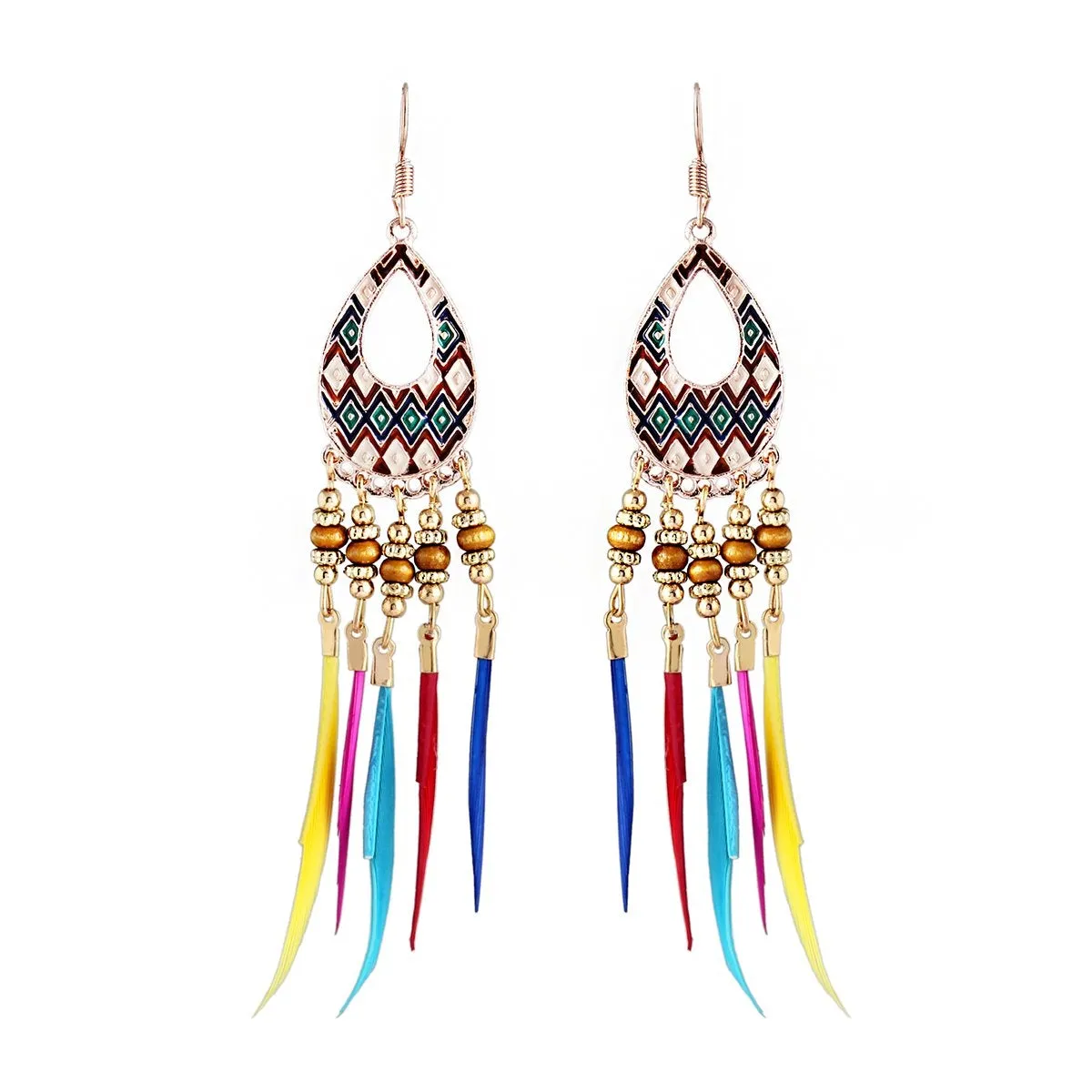 Bohemian Slim Multicolor Rose Gold Hanging Dangle Earring