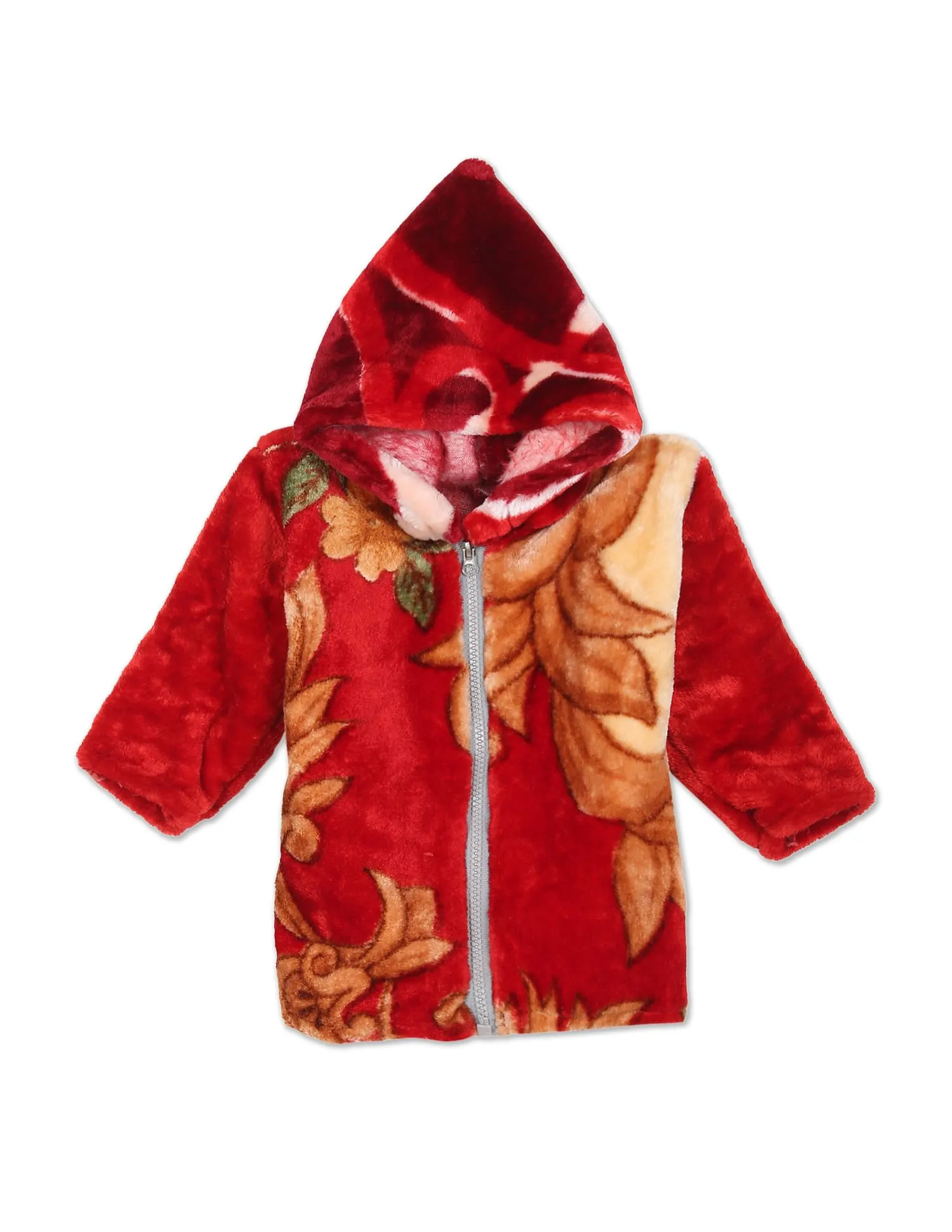 Boys Hooded Floral Faux Fur Zip Up Jacket