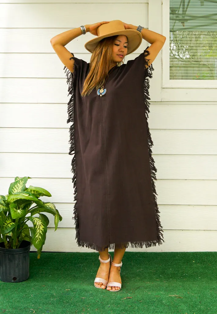 Brown Cotton Maxi Kaftan Dress