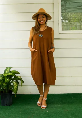 Brown Organic Cotton Wrap Dress with Pockets