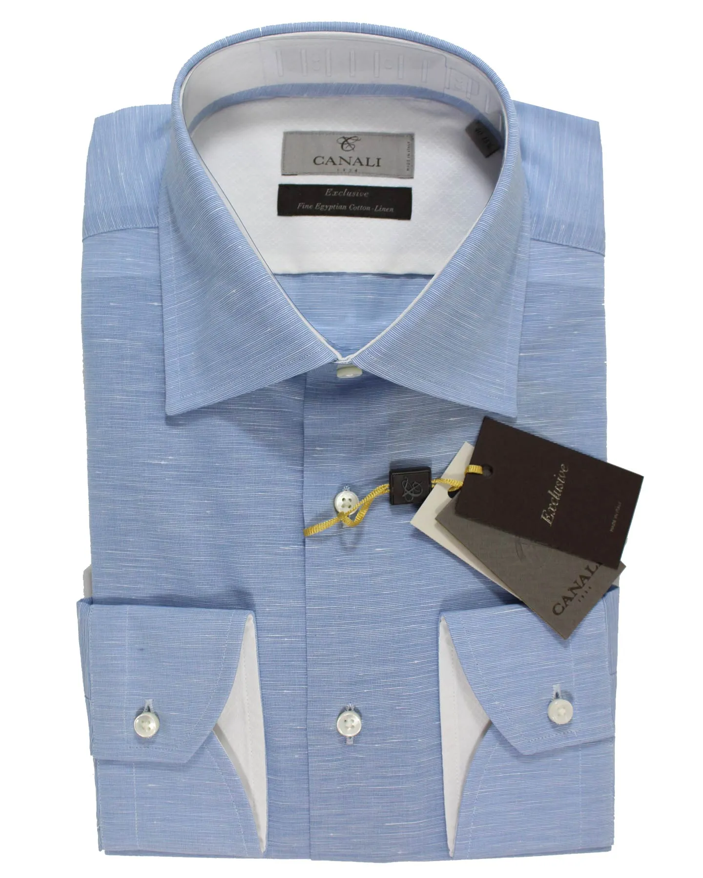 Canali Dress Shirt Blue Pattern - Exclusive Collection - Linen Cotton - Modern Fit 40 - 15 3/4