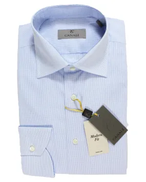 Canali Dress Shirt White Blue Graph Check - Modern Fit 39 - 15 1/2