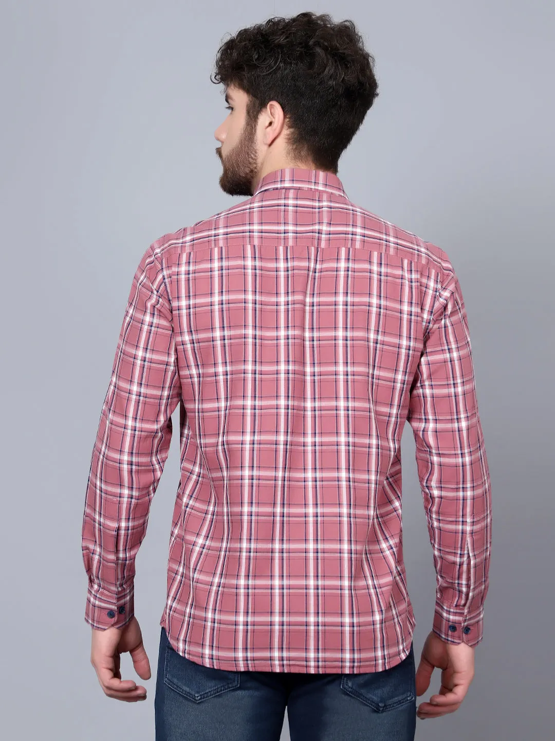 Cantabil Cotton Checkered Mauve Full Sleeve Casual Shirt for Men with Pocket