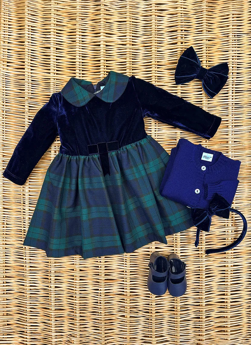 Chenille dress with tartan skirt