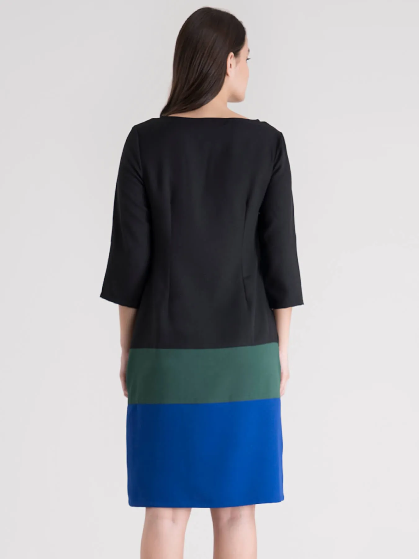 Colour Block Shift Dress - Blue, Black, and Green