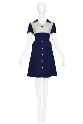 COURREGES BLUE & WHITE BUTTON DRESS