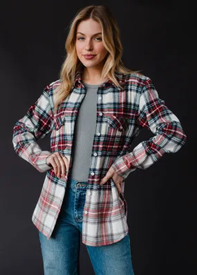 Cream, Navy, Red & Green Plaid Flannel