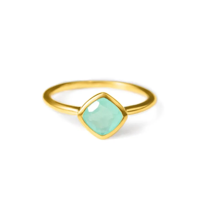 Diamond Shape Aqua Chalcedony Stacking Ring • March Birthstone