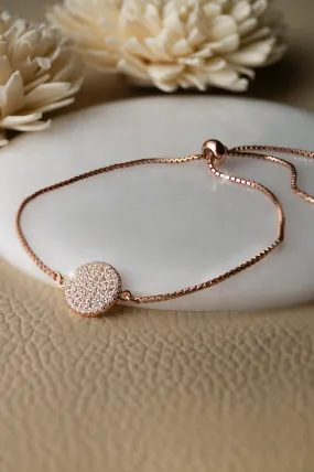 Enchanting Sparkly Disk Rose Gold Plated Sterling Silver Pull Chain Bracelet