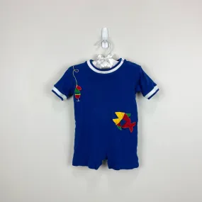 Florence Eiseman Applique Fishing Shortall Romper 12 Months