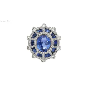 GIA Certified 8.46 Carat No Heat Blue Sapphire & Diamond Art Deco Style Ring