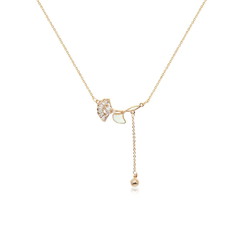 Gingko Leaf Cubic Zirconia  Necklace