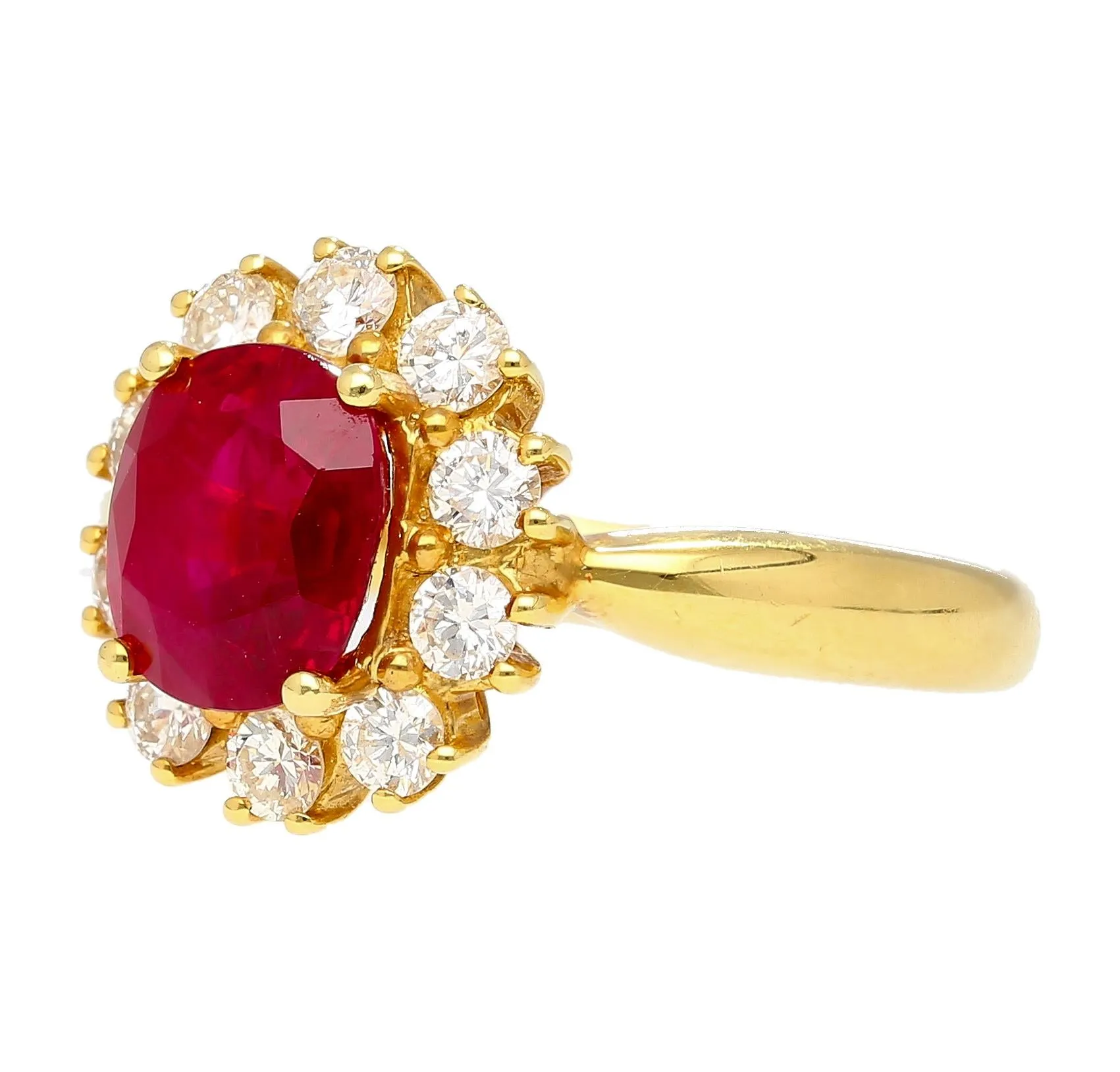 GRS Certified 2.99 Oval Cut Burma Ruby & Diamond Halo Ring