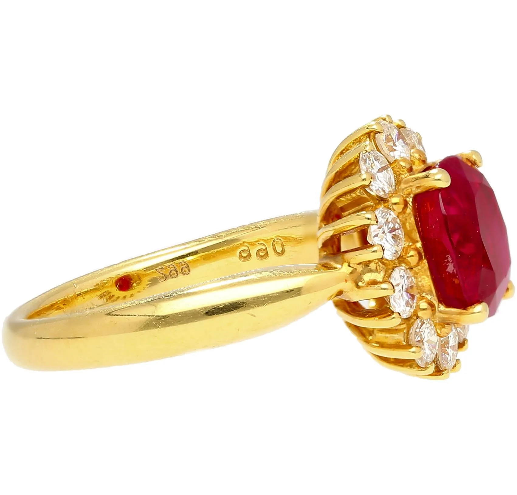 GRS Certified 2.99 Oval Cut Burma Ruby & Diamond Halo Ring