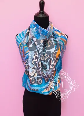 Hermes Blue Twill Silk 90 cm Jaguar Quetzal Scarf