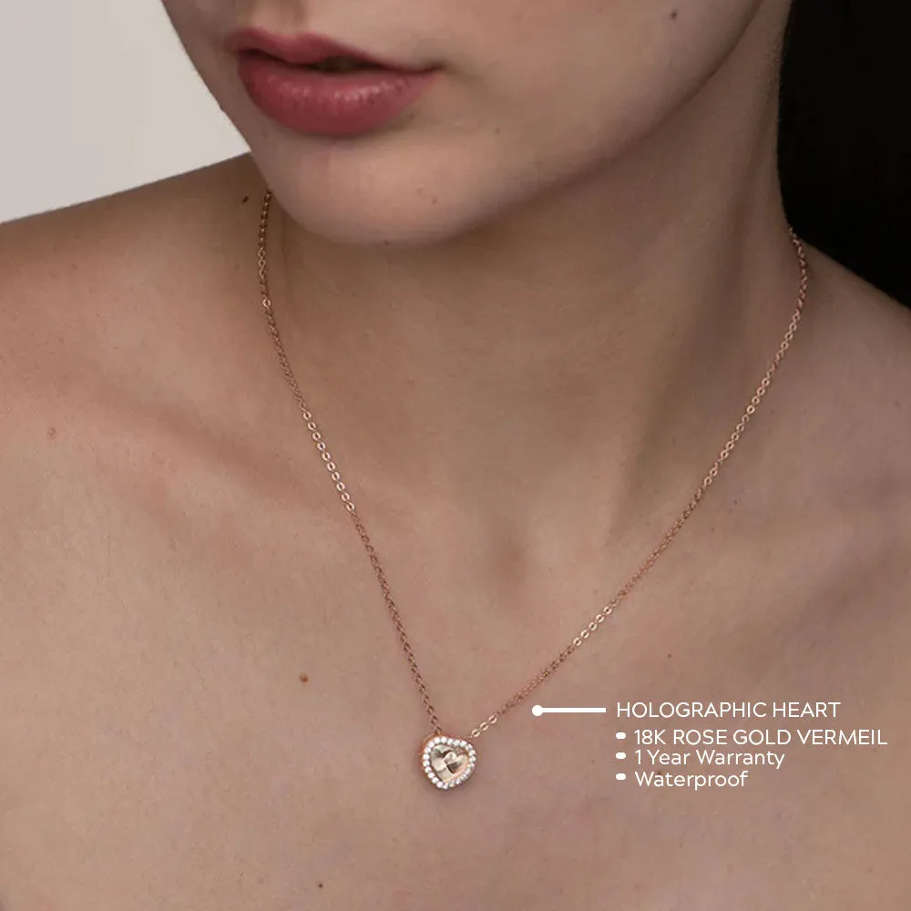 Holographic Heart Necklace- 18k Rose Gold Vermeil