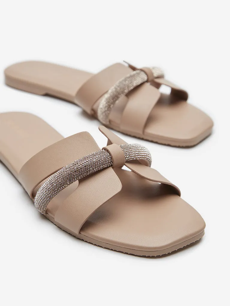 LUNA BLU Blush Pink Embellished Slides