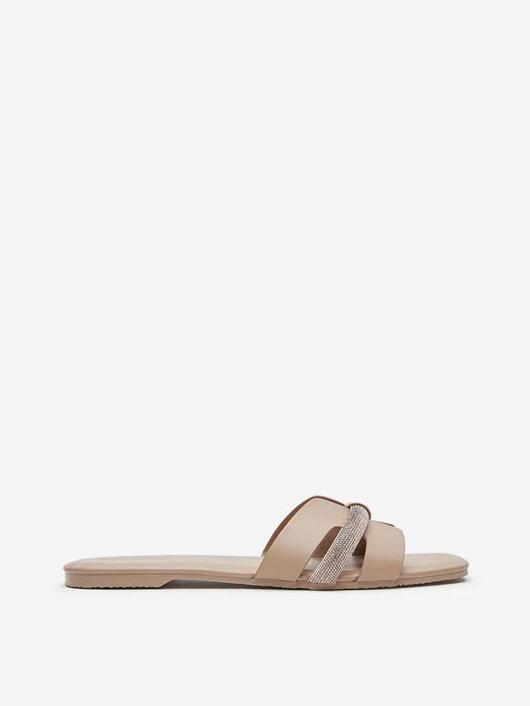 LUNA BLU Blush Pink Embellished Slides