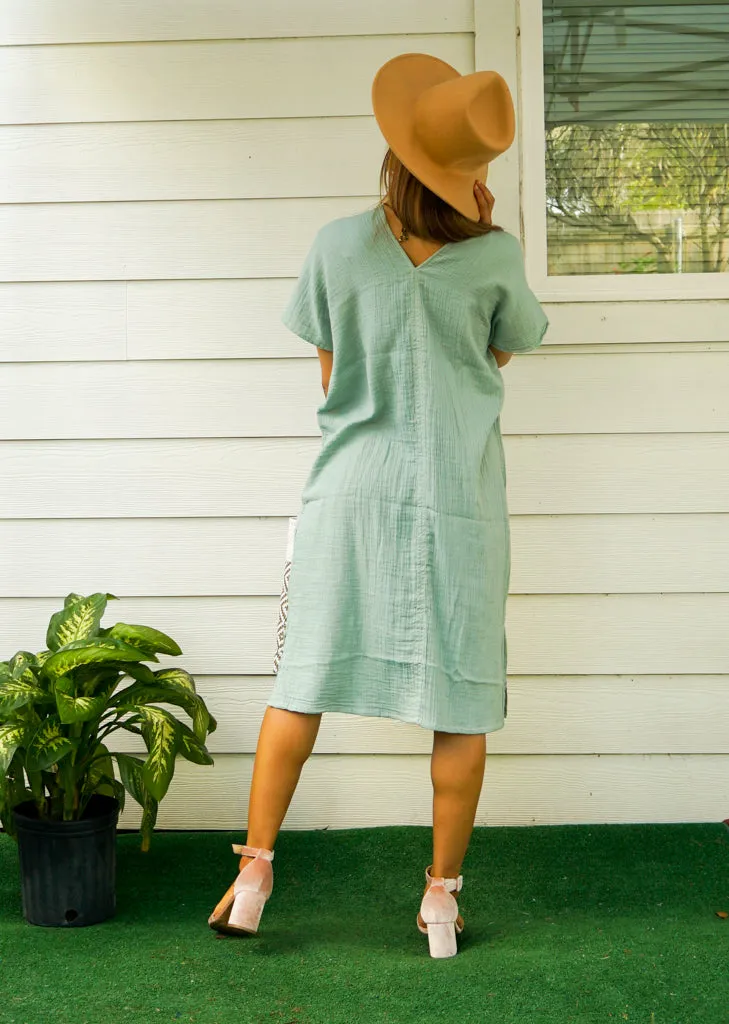 Mint Double Gauzed Muslin Cotton Dress with Pockets