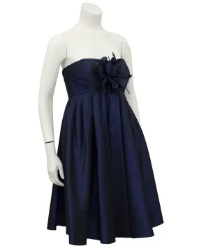 Navy Blue Taffeta Cocktail Dress