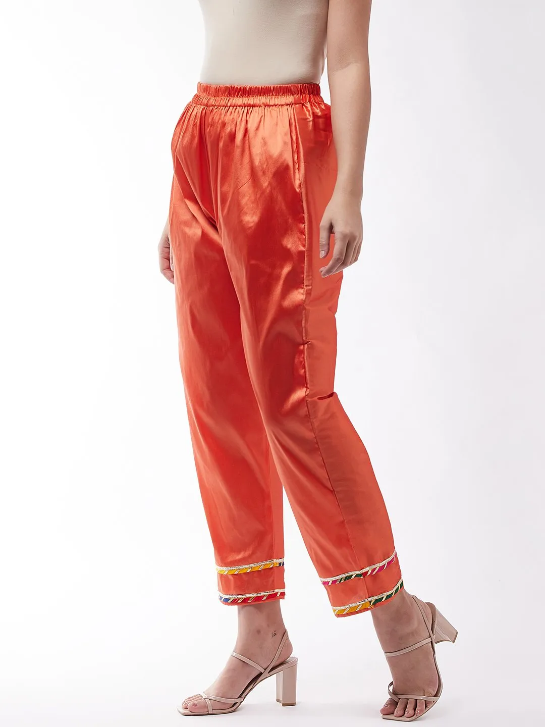 Orange Silk Pant With Gota Work