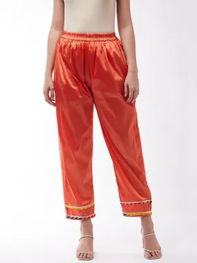 Orange Silk Pant With Gota Work