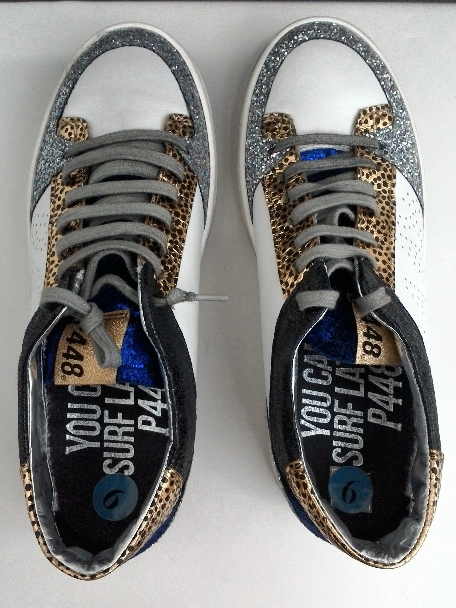 P448 YOU CAN SURF LATER Women's White, Blue, Gold Fashion Sneakers Size 40